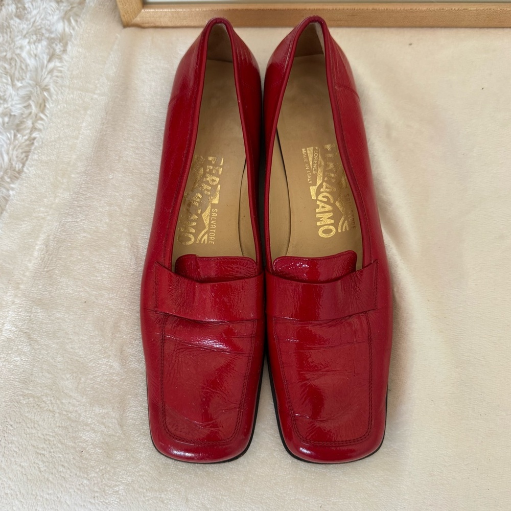 Vintage Salvatore Ferragamo Red Leather Loafers